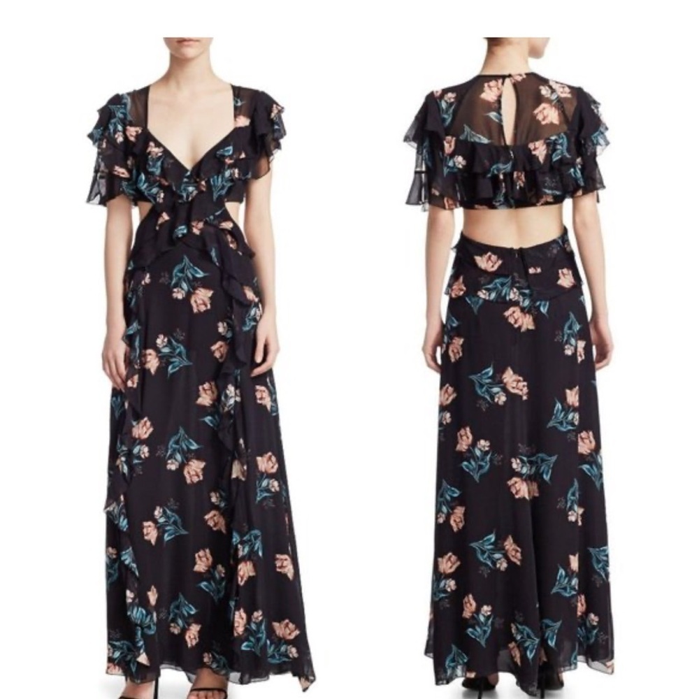 NICHOLAS PIPER Flowy Ruffle Cutout Maxi Silk Dress 4
